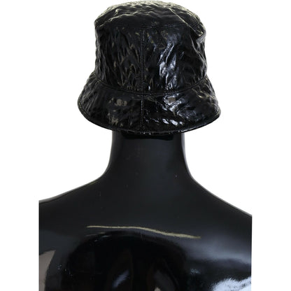 Dolce & Gabbana Black Quilted Faux Leather Women Bucket Cap Hat Dolce & Gabbana