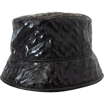 Dolce & Gabbana Black Quilted Faux Leather Women Bucket Cap Hat Dolce & Gabbana
