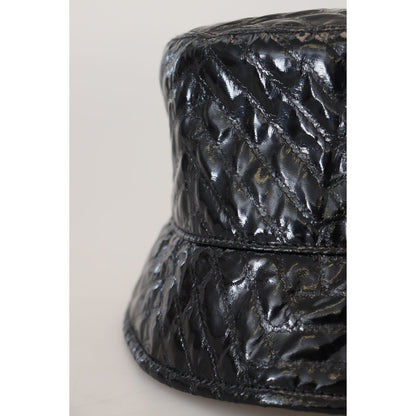 Dolce & Gabbana Black Quilted Faux Leather Women Bucket Cap Hat Dolce & Gabbana