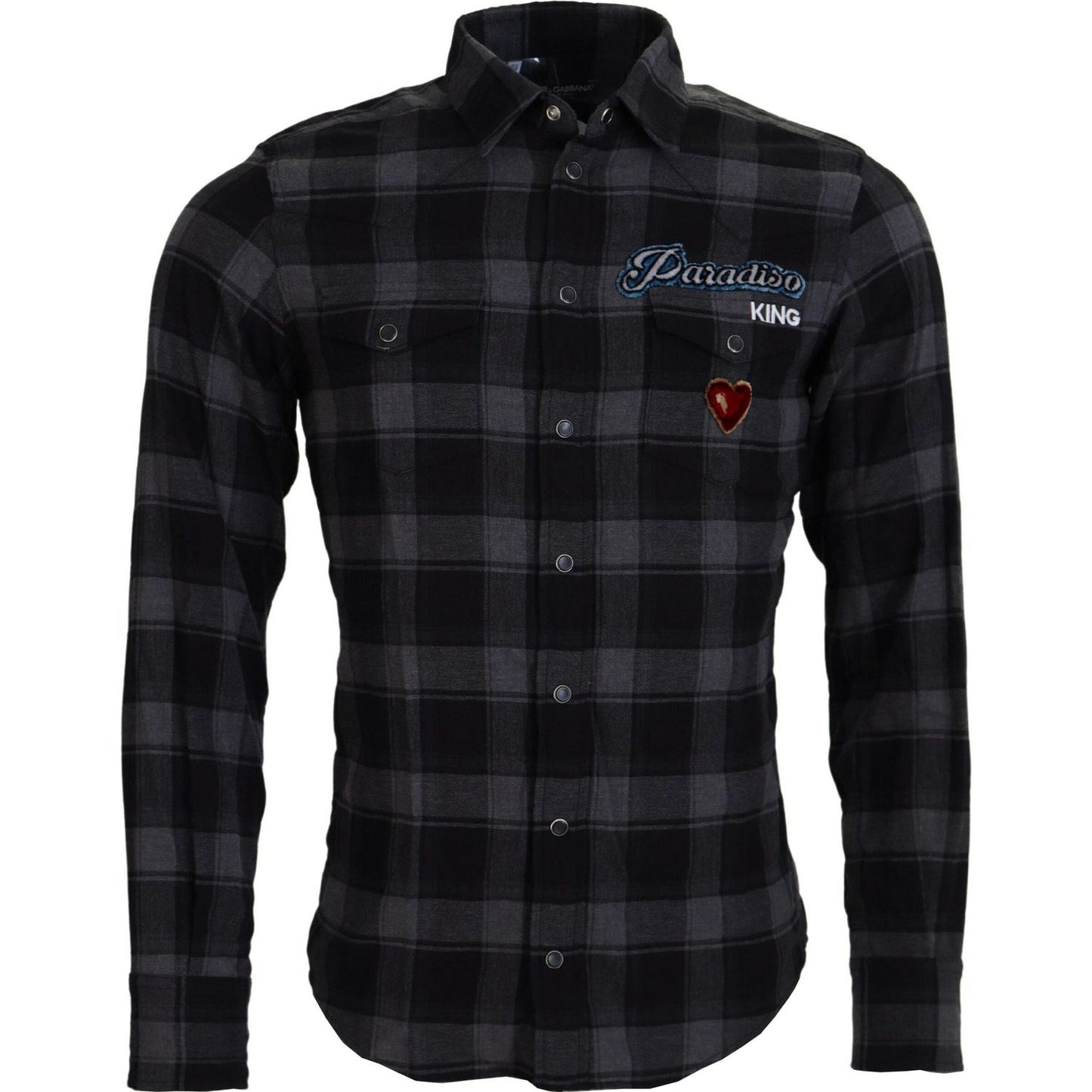 Dolce & Gabbana Black Gray Check Men Long Sleeves Shirt Dolce & Gabbana