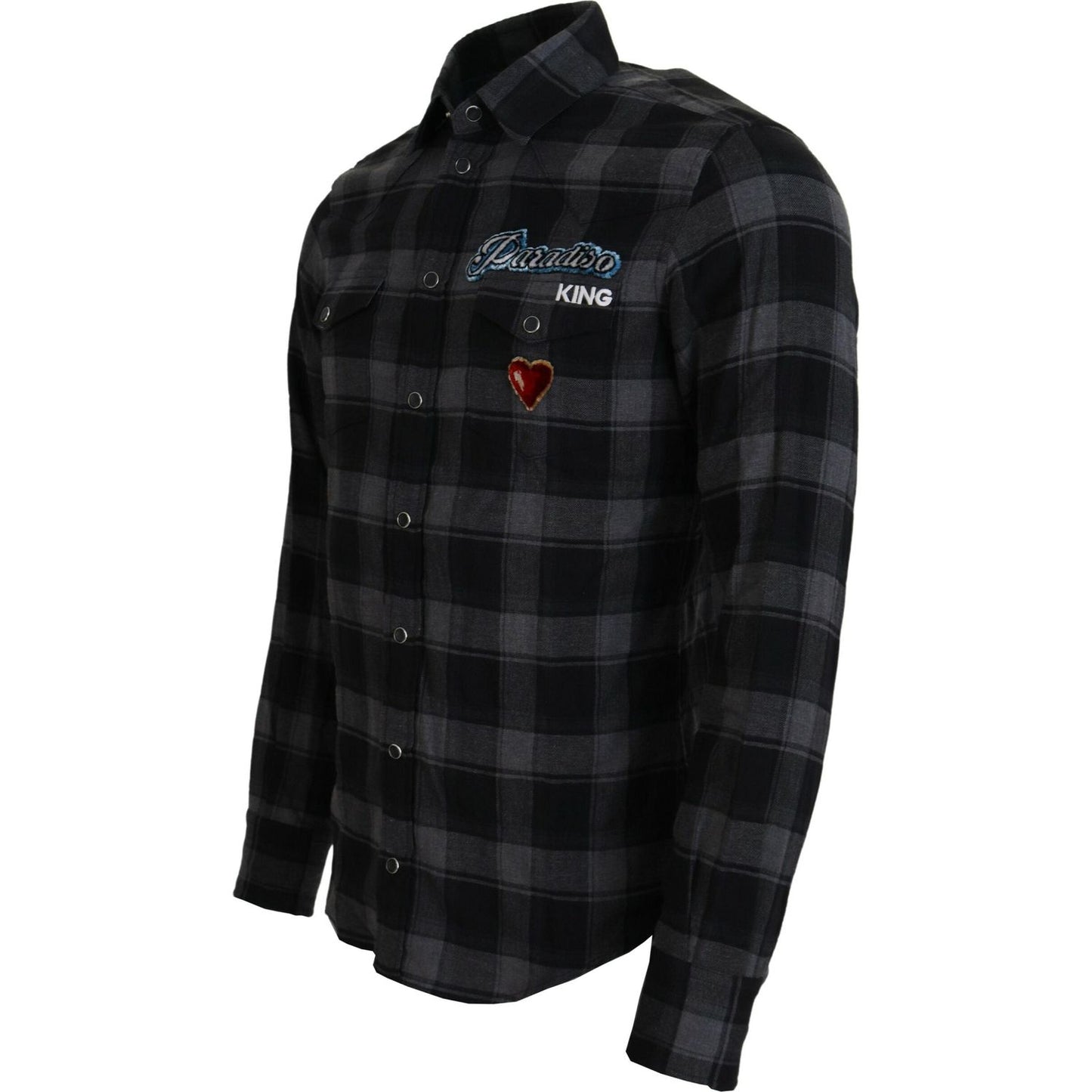 Dolce & Gabbana Black Gray Check Men Long Sleeves Shirt Dolce & Gabbana