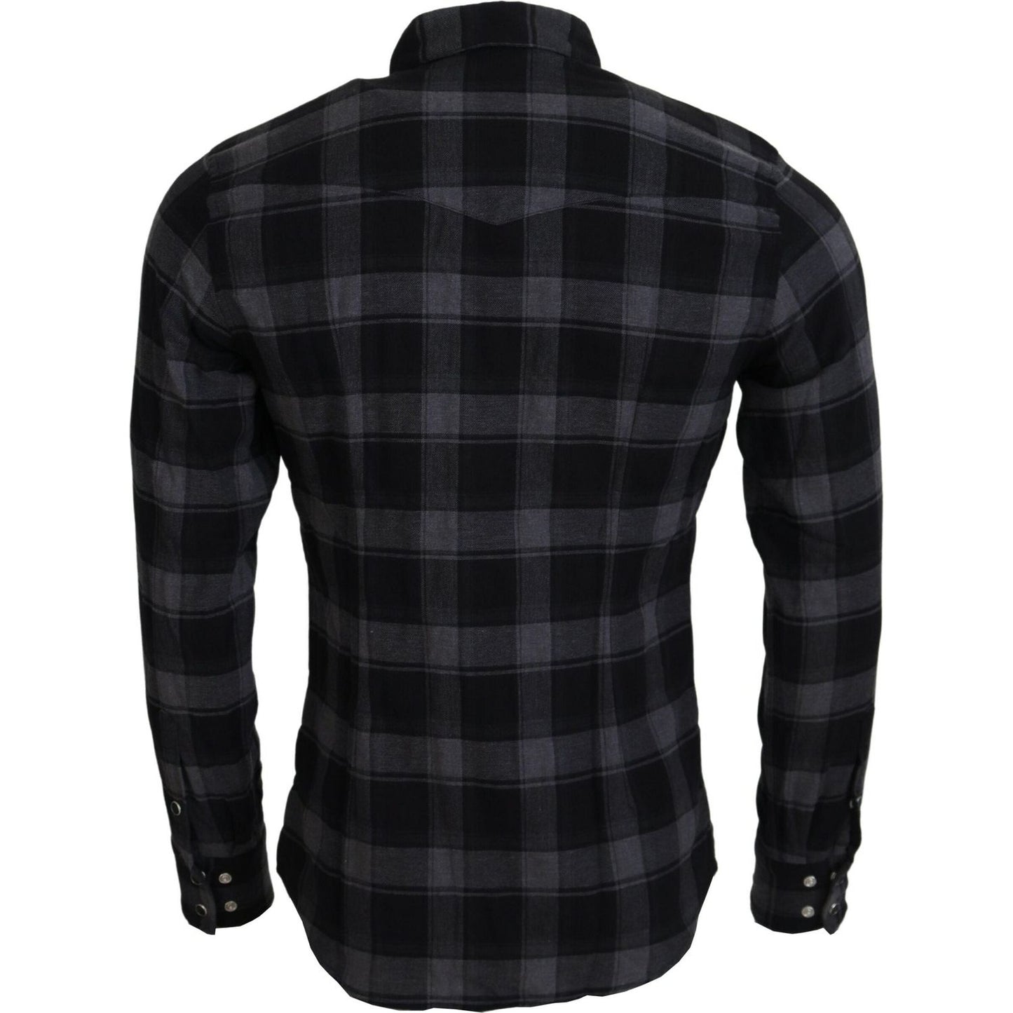 Dolce & Gabbana Black Gray Check Men Long Sleeves Shirt Dolce & Gabbana