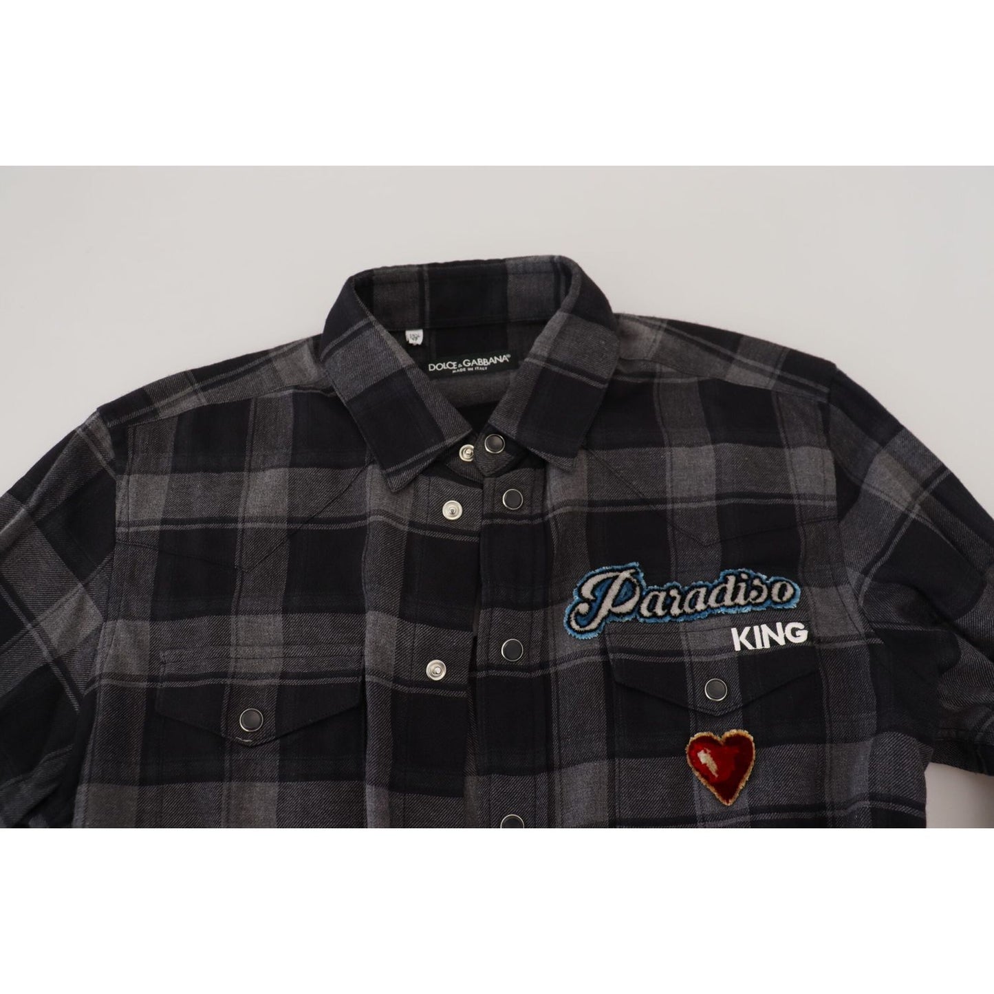 Dolce & Gabbana Black Gray Check Men Long Sleeves Shirt Dolce & Gabbana