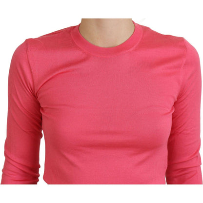 Dolce & Gabbana Pink Silk Cropped Crewneck Pullover Sweater Dolce & Gabbana