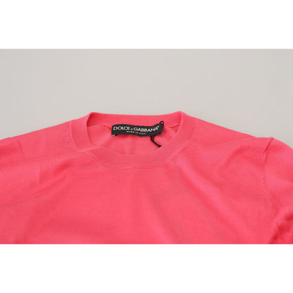 Dolce & Gabbana Pink Silk Cropped Crewneck Pullover Sweater Dolce & Gabbana