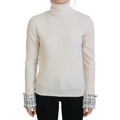 Dolce & Gabbana Ivory Turtleneck Distressed Cuff Pullover Sweater Dolce & Gabbana
