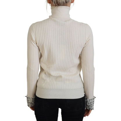 Dolce & Gabbana Ivory Turtleneck Distressed Cuff Pullover Sweater Dolce & Gabbana