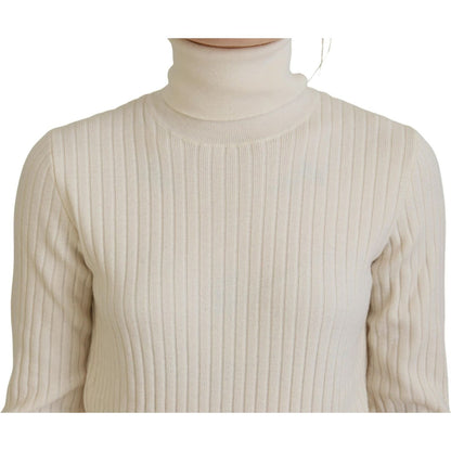 Dolce & Gabbana Ivory Turtleneck Distressed Cuff Pullover Sweater Dolce & Gabbana