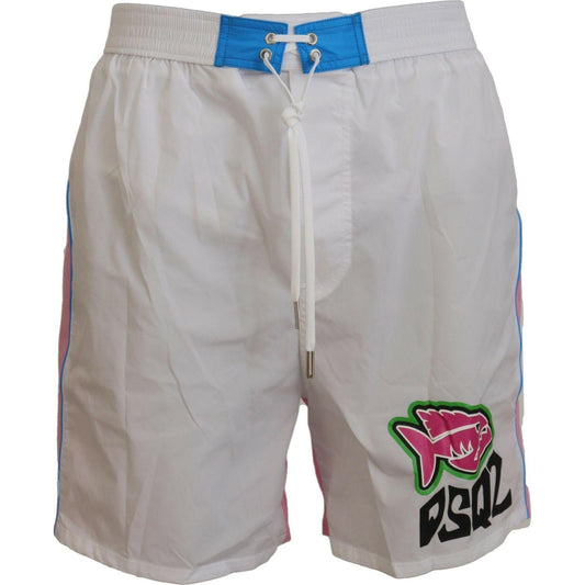 Dsquared² White Pink Logo Print Men Beachwear Shorts Swimwear Dsquared²