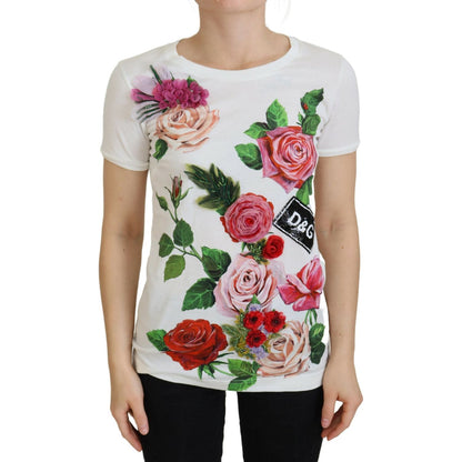 Dolce & Gabbana White Rose DGLogo Printed Short Sleeves Top Dolce & Gabbana