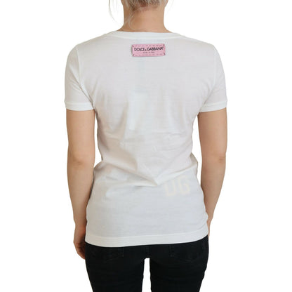 Dolce & Gabbana White Rose DGLogo Printed Short Sleeves Top Dolce & Gabbana