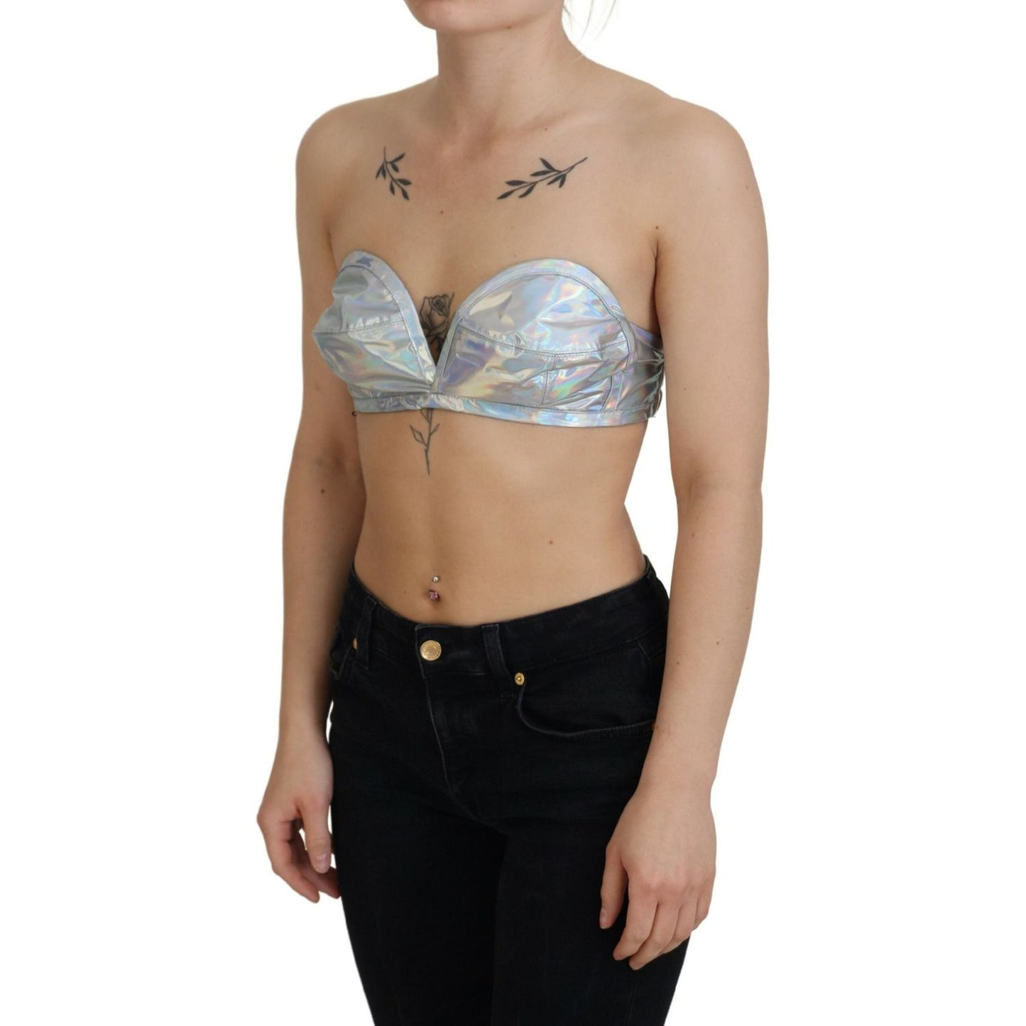 Dolce & Gabbana Silver Holographic Effect Bustier Brassiere Top Dolce & Gabbana