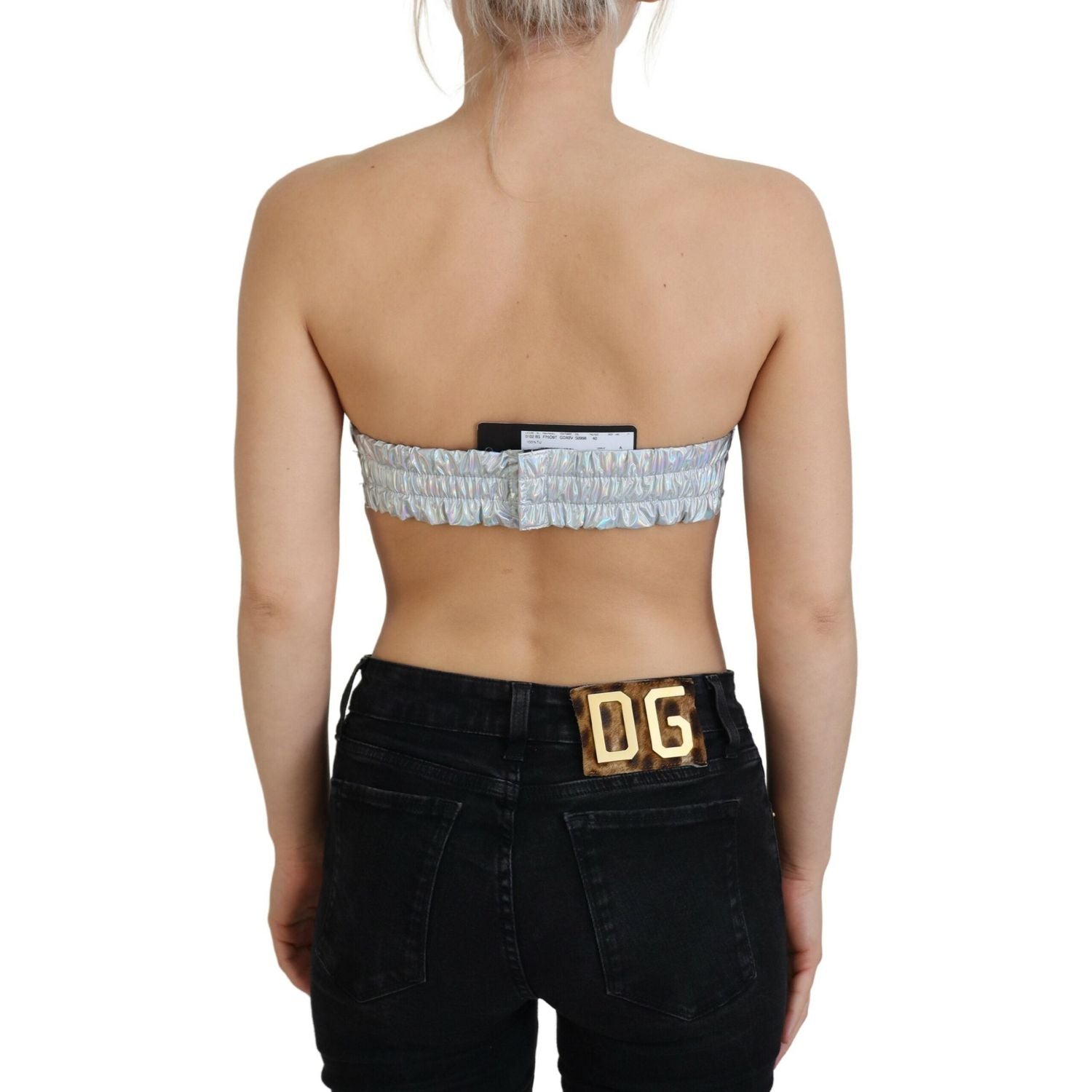 Dolce & Gabbana Silver Holographic Effect Bustier Brassiere Top