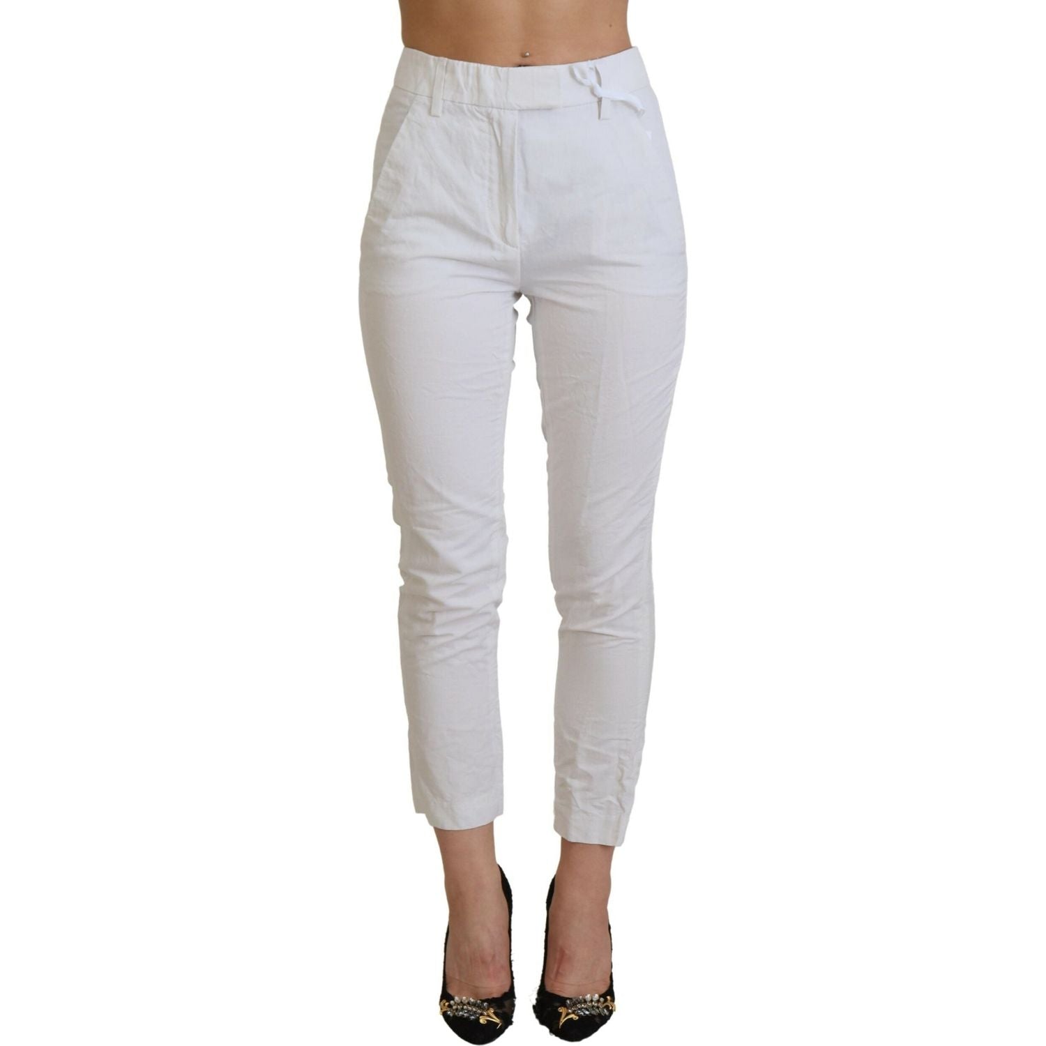 Dondup White High Waist Tapered Women Pants