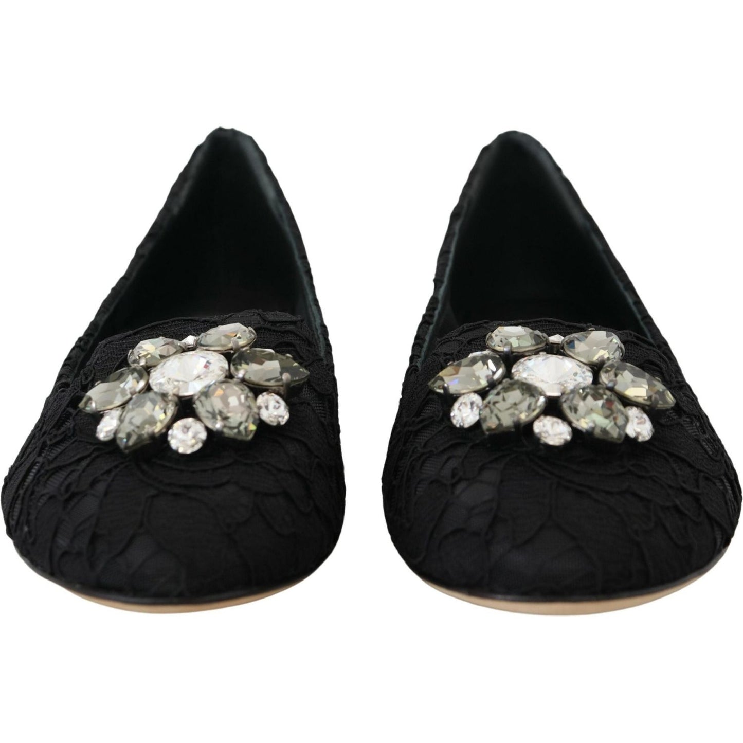 Dolce & Gabbana Black Taormina Lace Crystals Flats Shoes Dolce & Gabbana