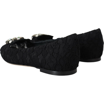 Dolce & Gabbana Black Taormina Lace Crystals Flats Shoes Dolce & Gabbana