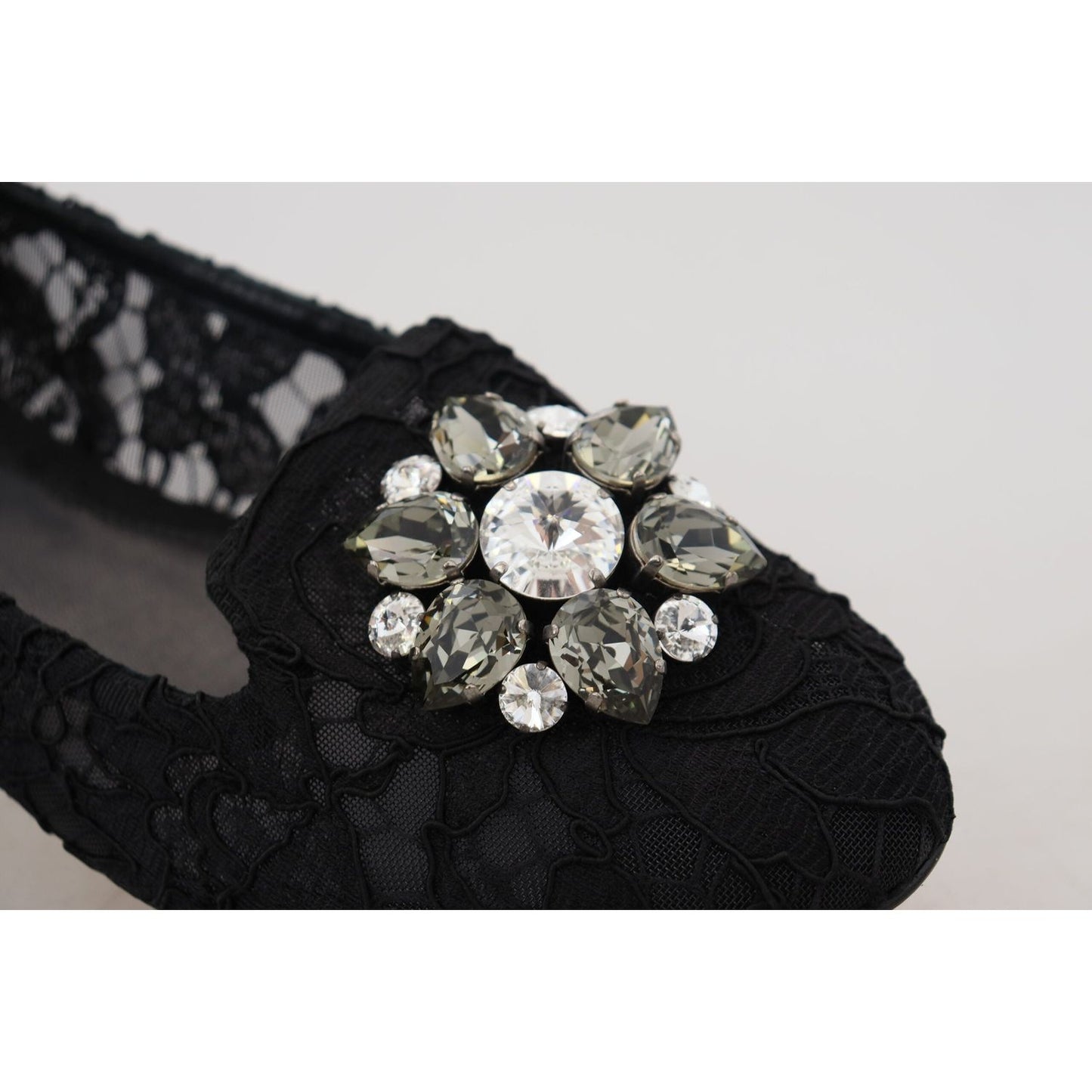 Dolce & Gabbana Black Taormina Lace Crystals Flats Shoes Dolce & Gabbana