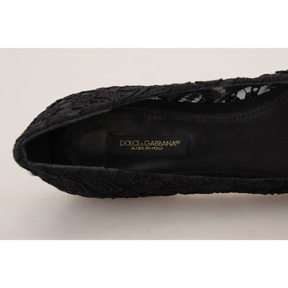 Dolce & Gabbana Black Taormina Lace Crystals Flats Shoes Dolce & Gabbana