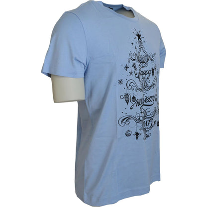 Dolce & Gabbana Light Blue Happy New Year 2017 Cotton T-shirt Dolce & Gabbana