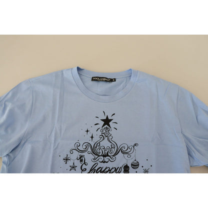 Dolce & Gabbana Light Blue Happy New Year 2017 Cotton T-shirt Dolce & Gabbana