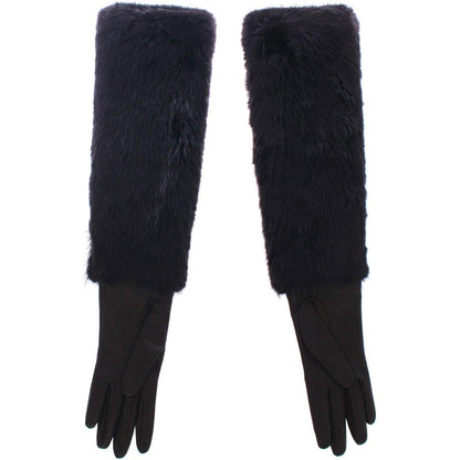 Dolce & Gabbana Black Beaver Fur Lambskin Leather Elbow Gloves Dolce & Gabbana