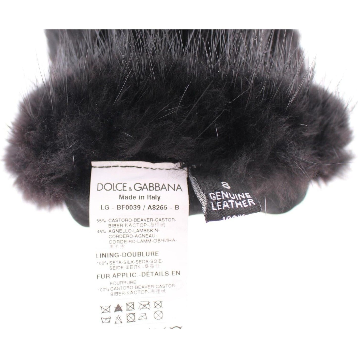 Dolce & Gabbana Black Beaver Fur Lambskin Leather Elbow Gloves Dolce & Gabbana
