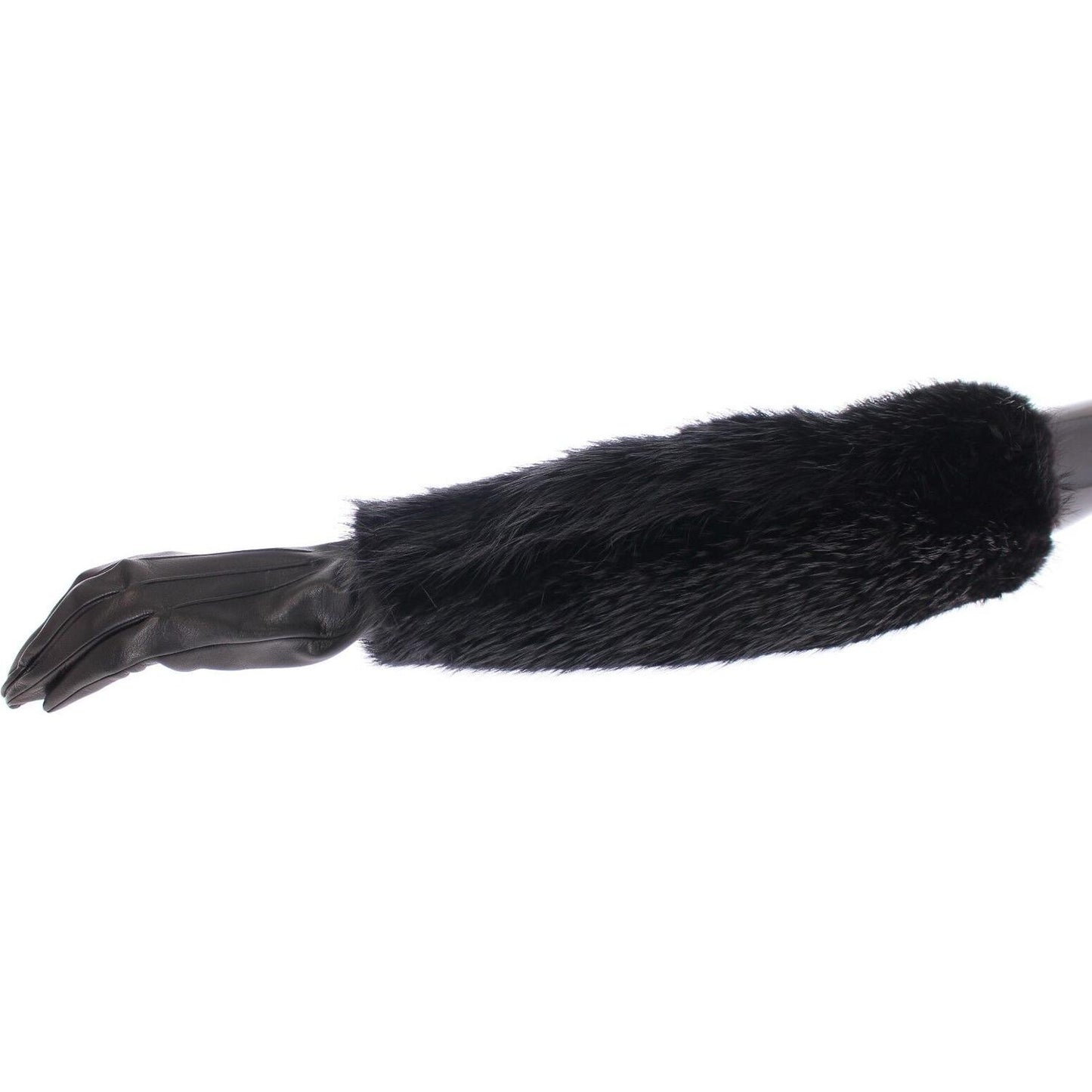 Dolce & Gabbana Black Beaver Fur Lambskin Leather Elbow Gloves Dolce & Gabbana