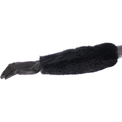 Dolce & Gabbana Black Beaver Fur Lambskin Leather Elbow Gloves Dolce & Gabbana