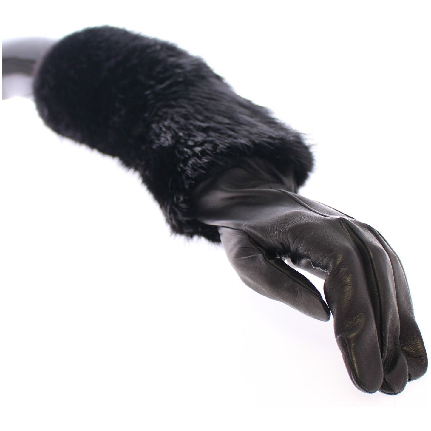 Dolce & Gabbana Black Beaver Fur Lambskin Leather Elbow Gloves Dolce & Gabbana