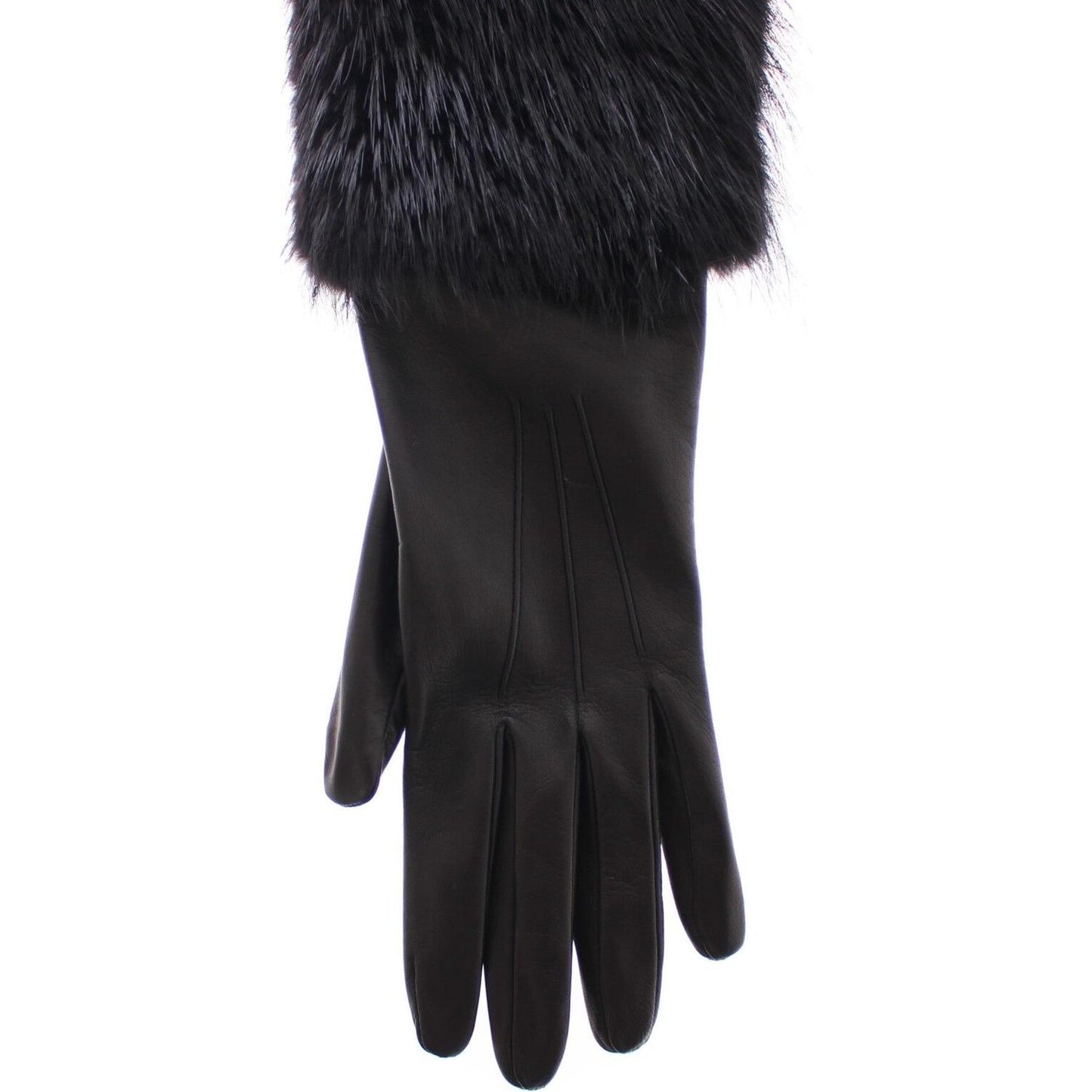 Dolce & Gabbana Black Beaver Fur Lambskin Leather Elbow Gloves Dolce & Gabbana