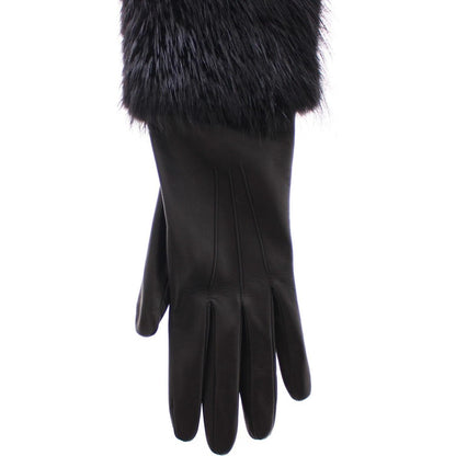 Dolce & Gabbana Black Beaver Fur Lambskin Leather Elbow Gloves Dolce & Gabbana