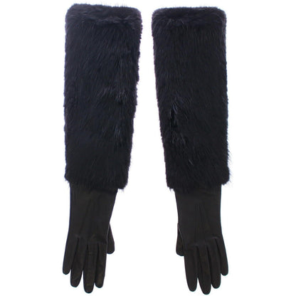 Dolce & Gabbana Black Beaver Fur Lambskin Leather Elbow Gloves Dolce & Gabbana