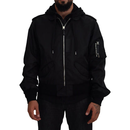 Dolce & Gabbana Black Nylon Hooded Full Zip Men Coat Jacket Dolce & Gabbana