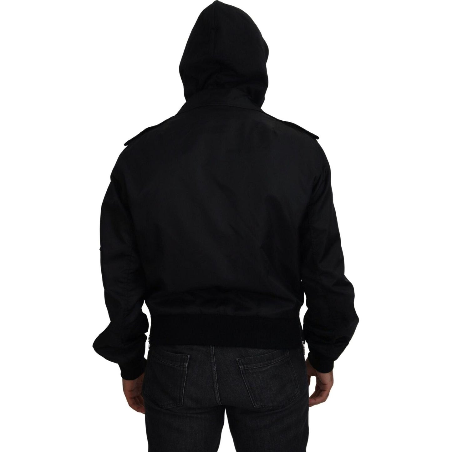Dolce & Gabbana Black Nylon Hooded Full Zip Men Coat Jacket Dolce & Gabbana