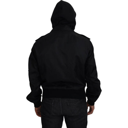 Dolce & Gabbana Black Nylon Hooded Full Zip Men Coat Jacket Dolce & Gabbana