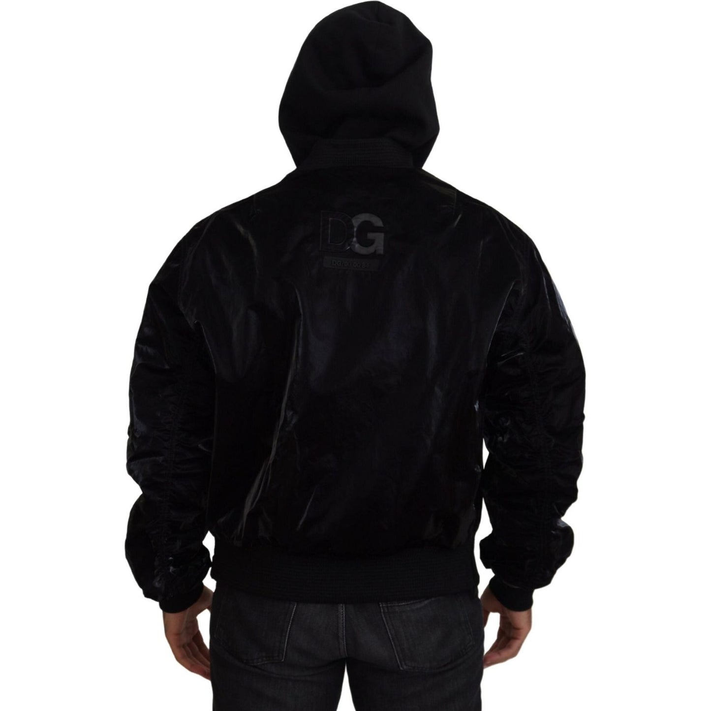 Dolce & Gabbana Black Nylon Hooded Full Zip Bomber Jacket Dolce & Gabbana