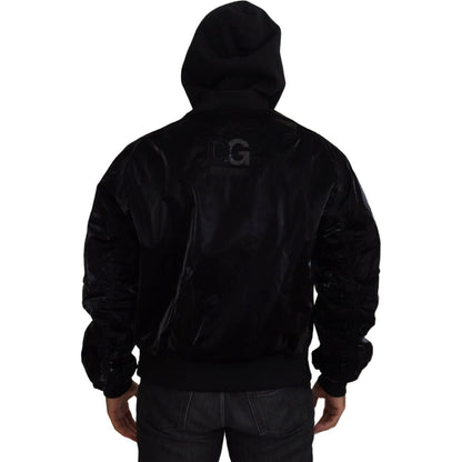 Dolce & Gabbana Black Nylon Hooded Full Zip Bomber Jacket Dolce & Gabbana