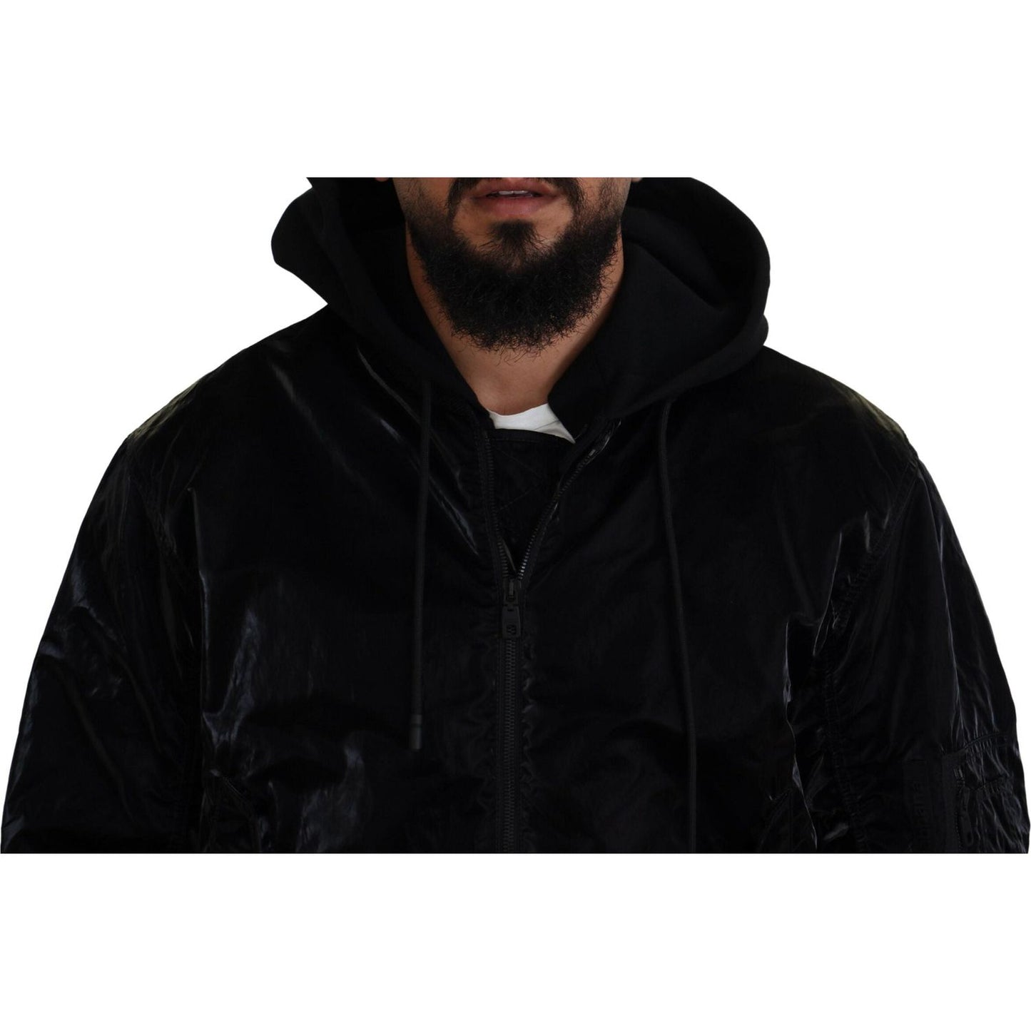 Dolce & Gabbana Black Nylon Hooded Full Zip Bomber Jacket Dolce & Gabbana