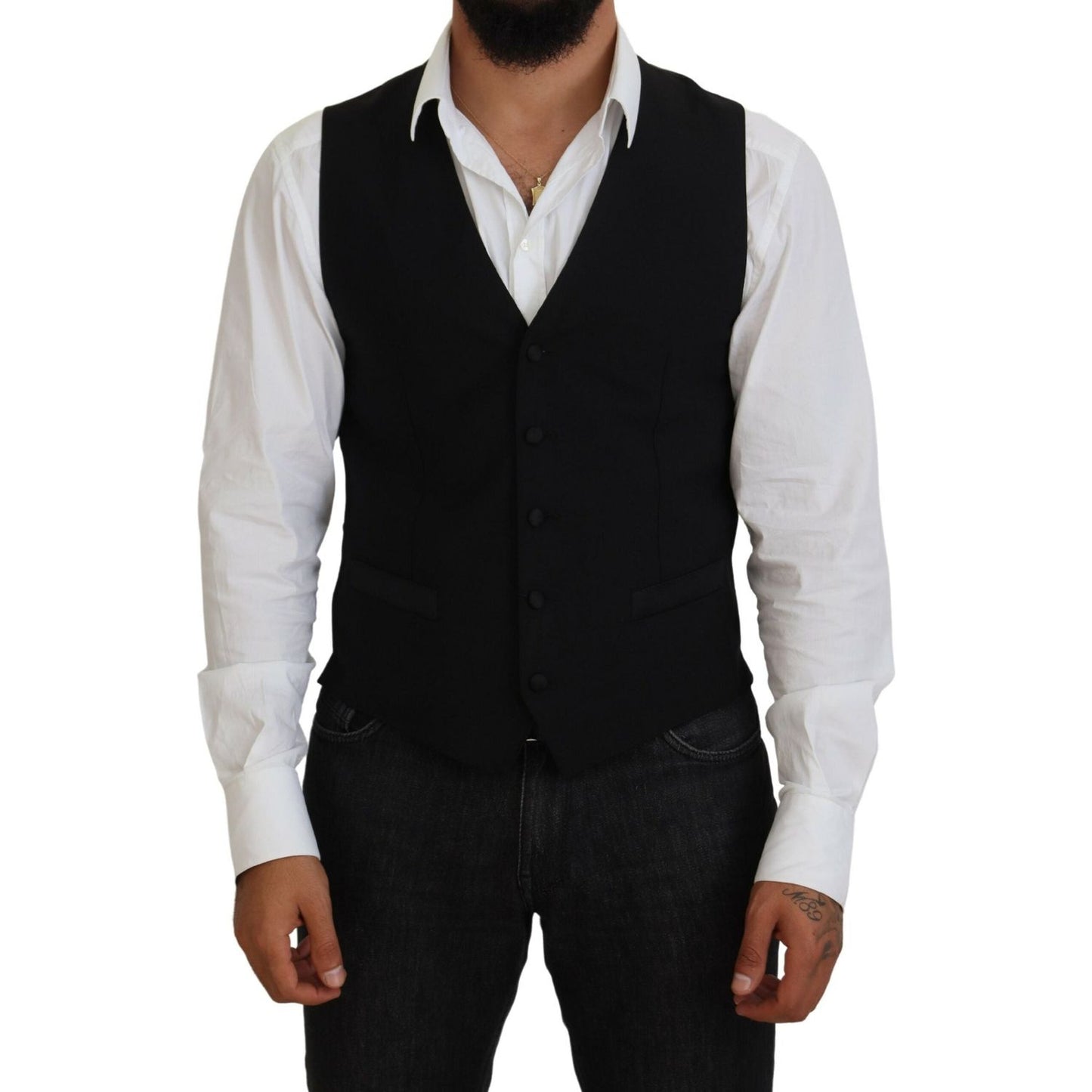Dolce & Gabbana Black Virgin Wool Waistcoat Formal Vest Dolce & Gabbana