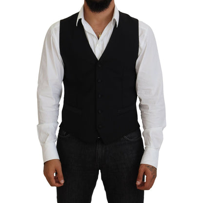 Dolce & Gabbana Black Virgin Wool Waistcoat Formal Vest Dolce & Gabbana