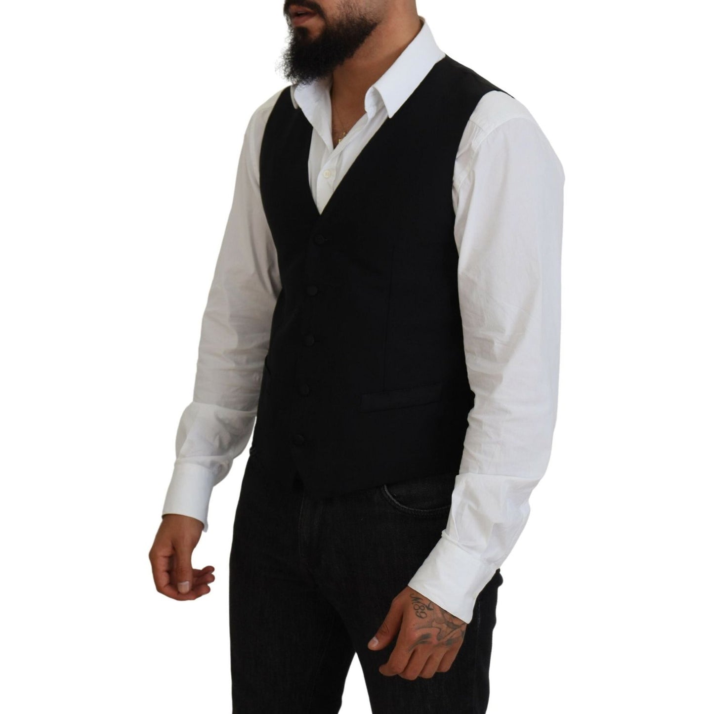 Dolce & Gabbana Black Virgin Wool Waistcoat Formal Vest Dolce & Gabbana