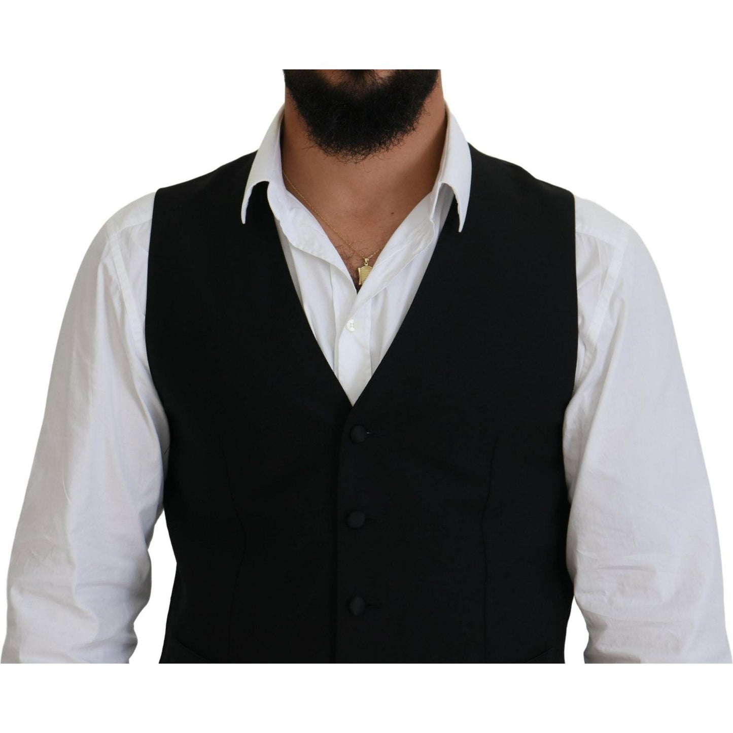 Dolce & Gabbana Black Virgin Wool Waistcoat Formal Vest Dolce & Gabbana
