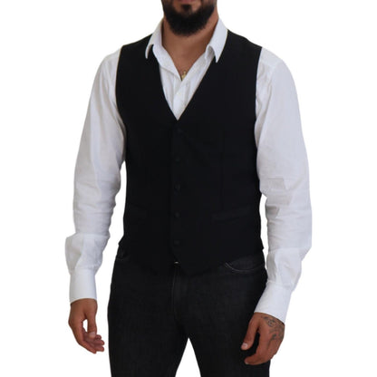 Dolce & Gabbana Black Virgin Wool Waistcoat Formal Vest Dolce & Gabbana