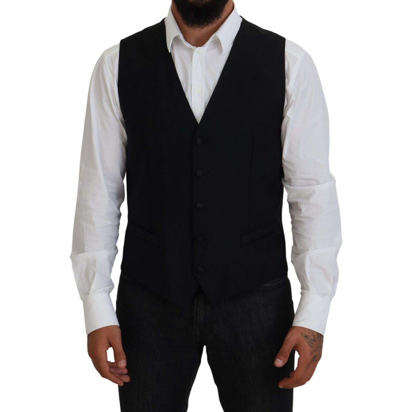 Dolce & Gabbana Black Virgin Wool Waistcoat Formal Vest Dolce & Gabbana