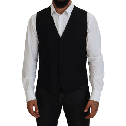 Dolce & Gabbana Black Virgin Wool Waistcoat Formal Vest Dolce & Gabbana