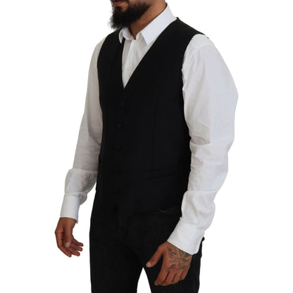 Dolce & Gabbana Black Virgin Wool Waistcoat Formal Vest Dolce & Gabbana