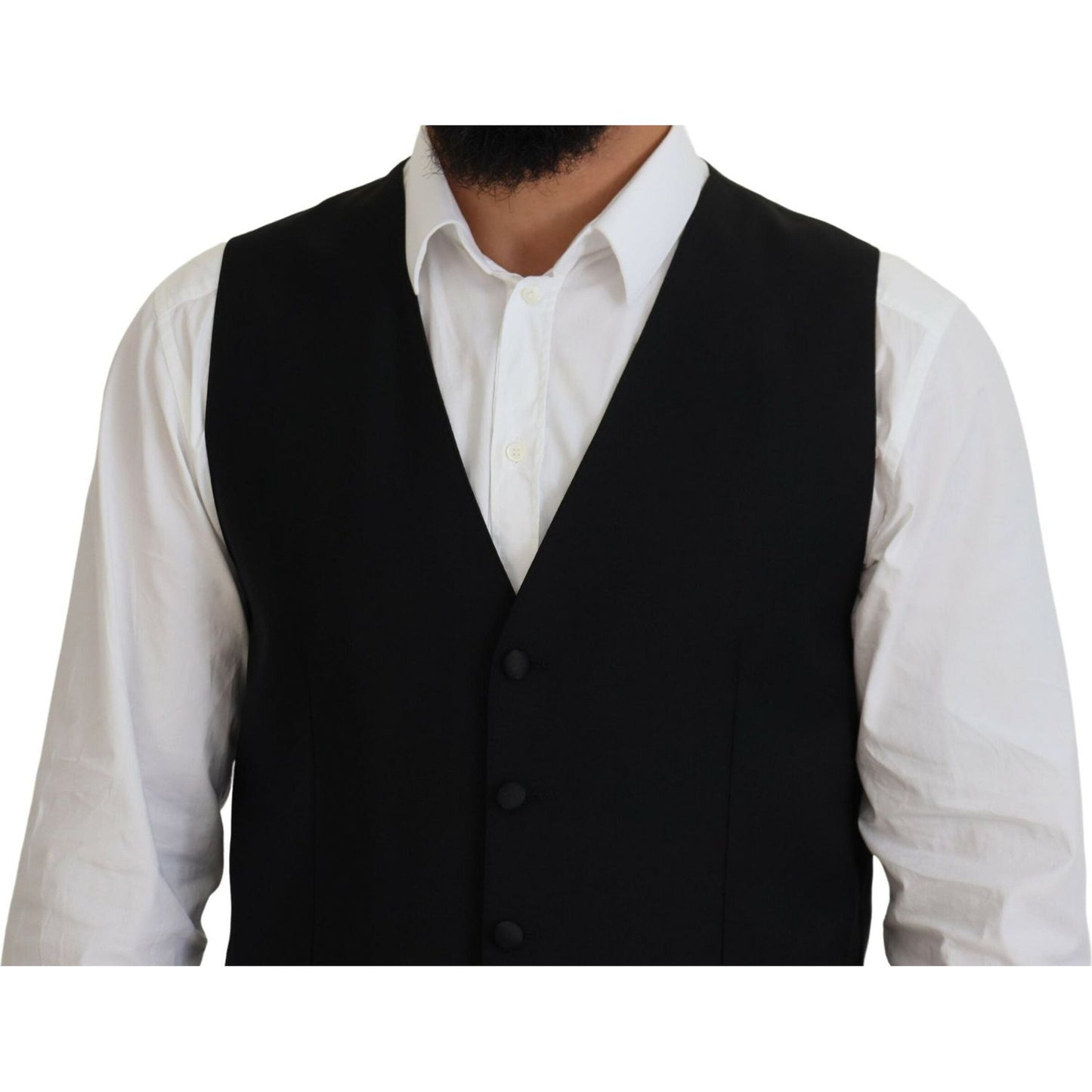 Dolce & Gabbana Black Virgin Wool Waistcoat Formal Vest Dolce & Gabbana