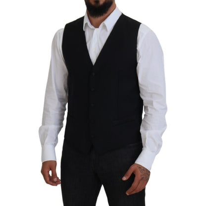 Dolce & Gabbana Black Virgin Wool Waistcoat Formal Vest Dolce & Gabbana