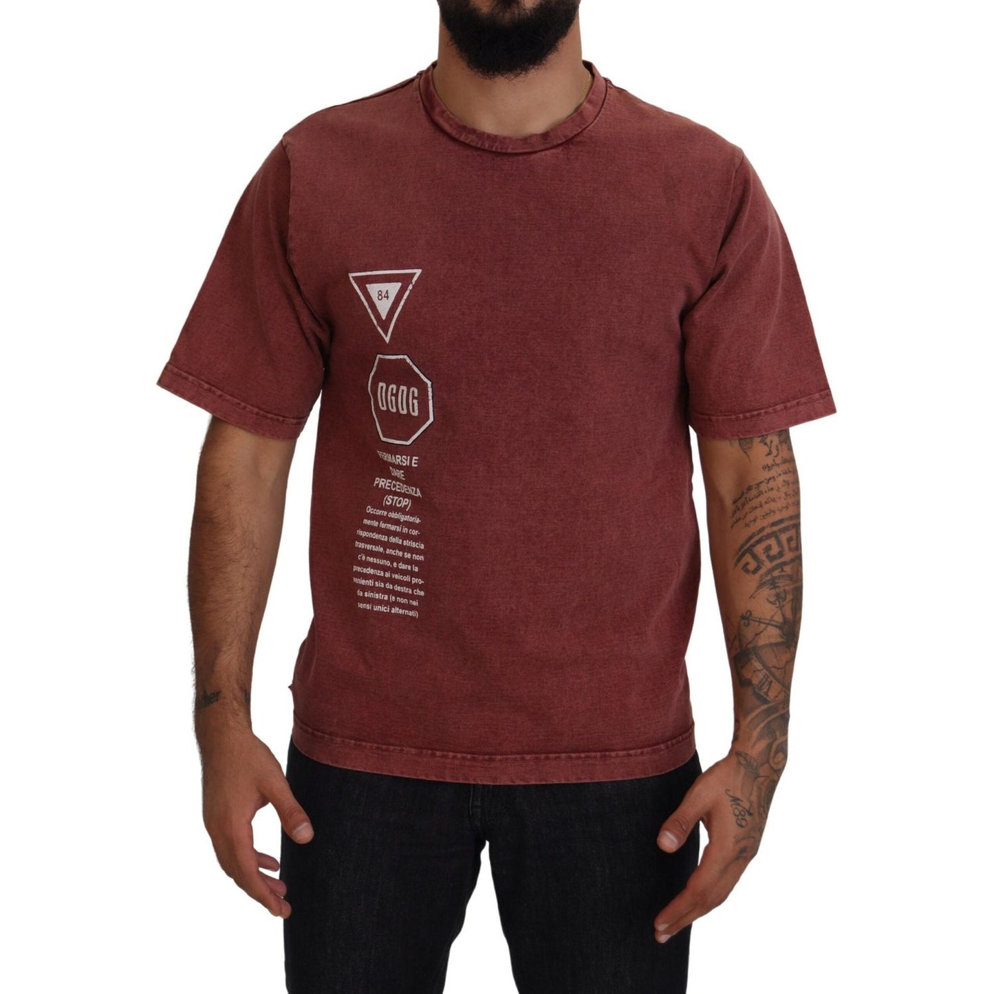 Dolce & Gabbana Maroon Print Round Neck Short Sleeves T-shirt Dolce & Gabbana