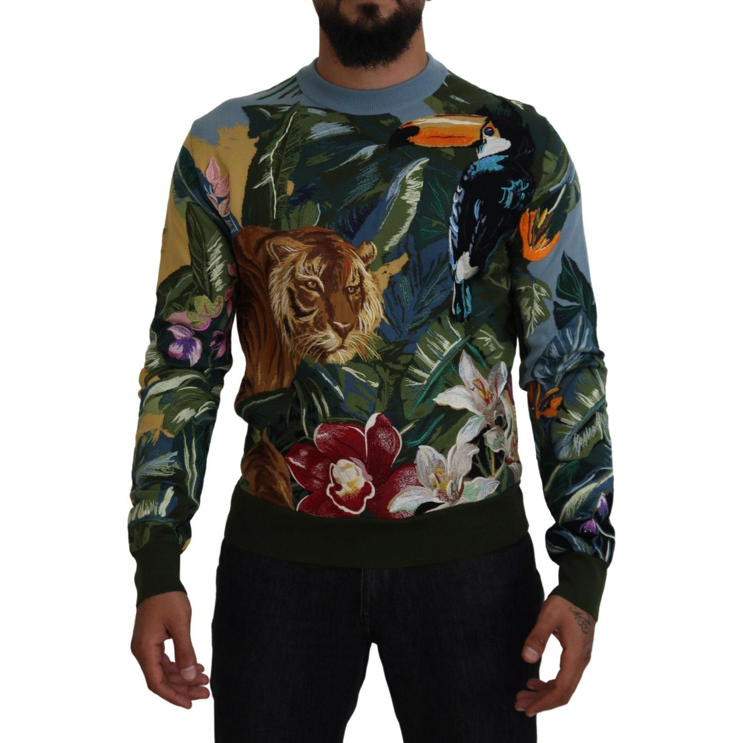 Dolce & Gabbana Multicolor Jungle Wool Pullover Logo Sweater Dolce & Gabbana